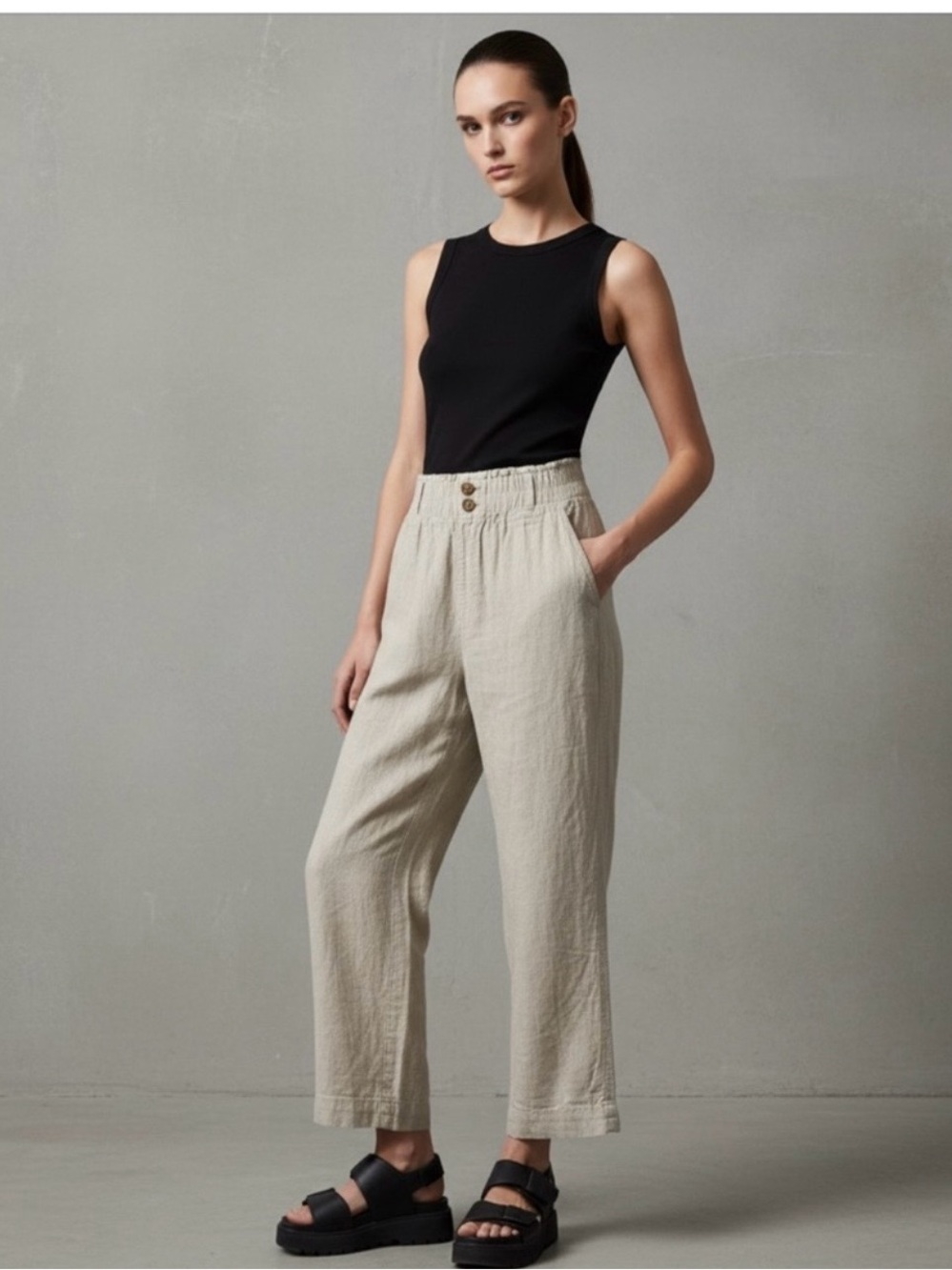 Briggs New York Beige Straight-Leg Linen-Blend Pants - Picture 2 of 9